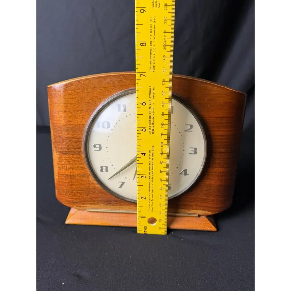 Vintage Smiths 8 Day Floating Balance Mantel Clock Wooden Case Great Britain